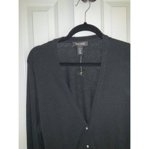 White House Black Market size XL NEW Black Cardigan Sweater Silver Snap front - Picture 3 of 9